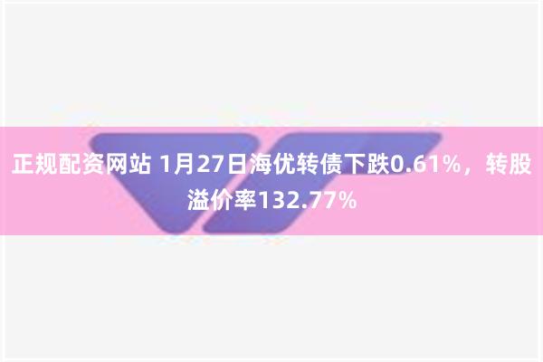 正规配资网站 1月27日海优转债下跌0.61%，转股溢价率132.77%